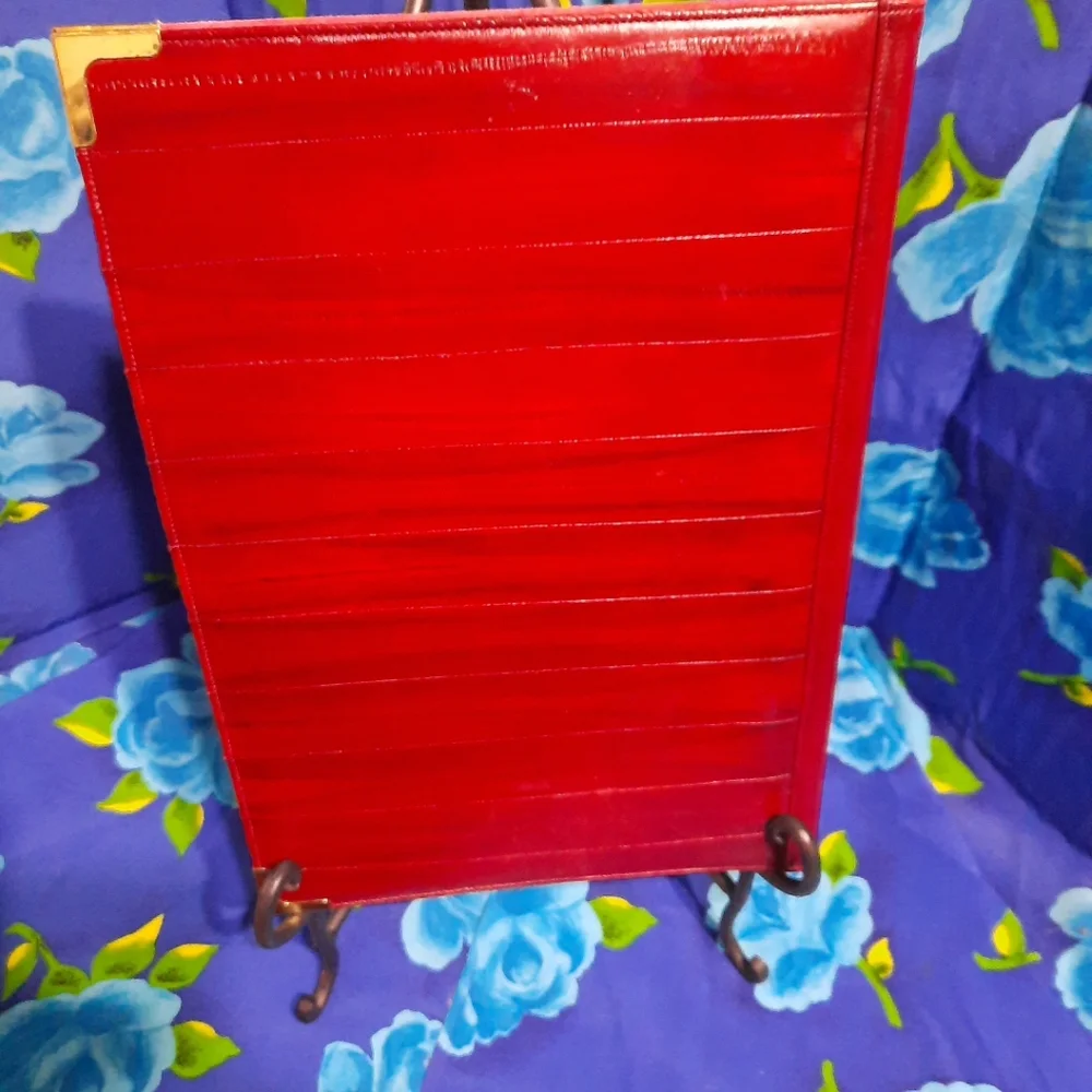 Vtg Amiet Notebook Holder Burgundy Eel Skin Hard Side Leather Inner Gorgeous